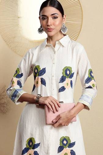 Women Floral Embroidered Regular Thread Work Pure Cotton Kurta with Palazzos