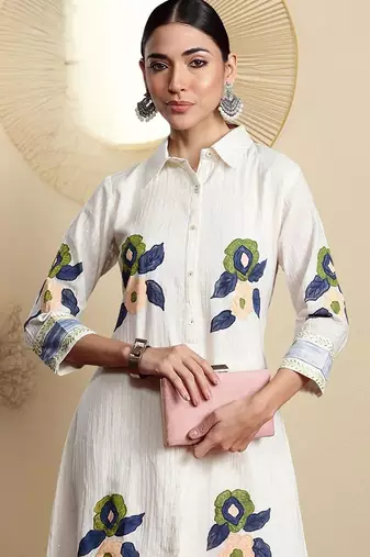 Women Floral Embroidered Regular Thread Work Pure Cotton Kurta with Palazzos