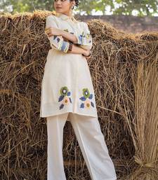 Women Floral Embroidered Regular Thread Work Pure Cotton Kurta with Palazzos