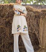 Women Floral Embroidered Regular Thread Work Pure Cotton Kurta with Palazzos