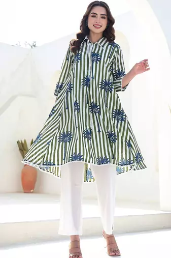 Women Printed Regular Pure Cotton Kurta with Trousers