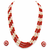 Pearl and red coral bead 3-layer necklace set with earrings