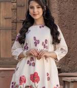 Women Floral Printed Pleated Pure Cotton Kurta with Trousers