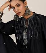 Women Ethnic Motifs Embroidered Panelled Thread Work Kurta with Trousers