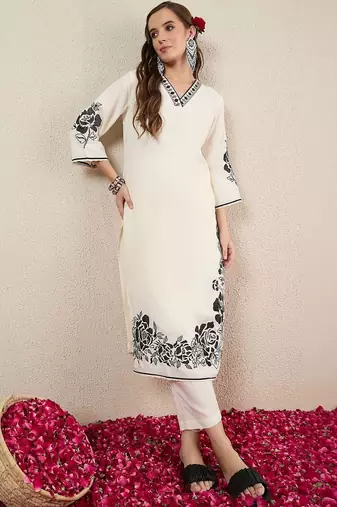 Women Floral Embroidered Regular Thread Work Kurta with Trousers