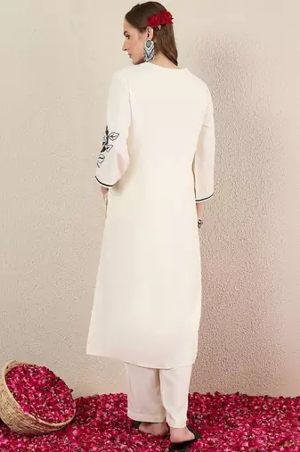 Women Floral Embroidered Regular Thread Work Kurta with Trousers