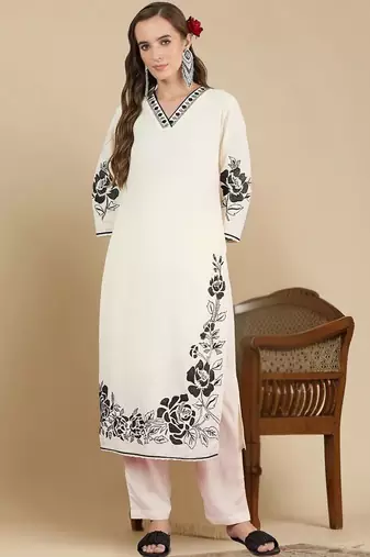 Women Floral Embroidered Regular Thread Work Kurta with Trousers