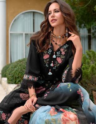 Women Floral Embroidered Thread Work Pure Silk Kurta with Trousers & With Dupatta 4