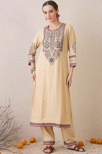 Women Ethnic Motifs Embroidered Regular Thread Work Kurta with Trousers & With Dupatta