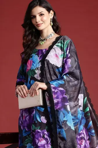 Women Floral Printed Regular Kurta with Trousers & With Dupatta