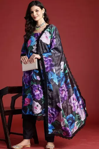 Women Floral Printed Regular Kurta with Trousers & With Dupatta