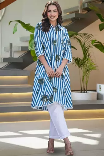 Women Printed Regular Pure Cotton Kurta with Trousers