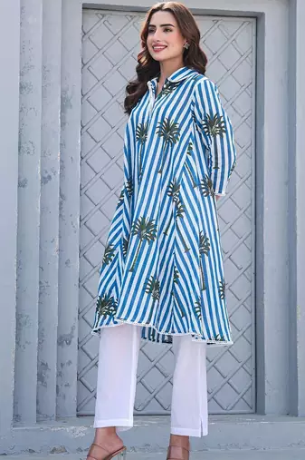 Women Printed Regular Pure Cotton Kurta with Trousers