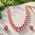 Red coral & white pearl double strand necklace and earring set