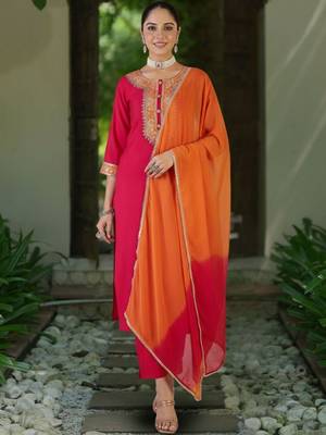 Women Ethnic Motifs Embroidered Regular Thread Work Kurta with Trousers & With Dupatta 1
