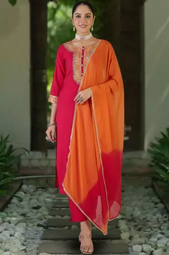 Women Ethnic Motifs Embroidered Regular Thread Work Kurta with Trousers & With Dupatta