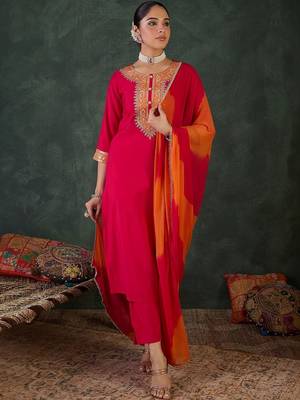 Women Ethnic Motifs Embroidered Regular Thread Work Kurta with Trousers & With Dupatta 4