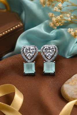 Rhodium Finish Heart Halo Mint Earrings 2