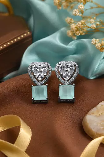 Rhodium Finish Heart Halo Mint Earrings