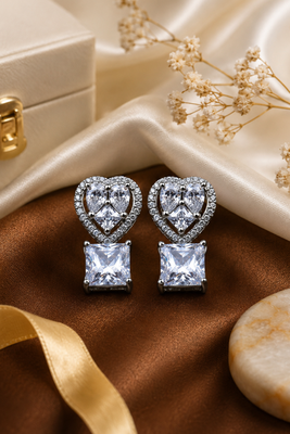 Rhodium finish heart halo crystal earrings 2