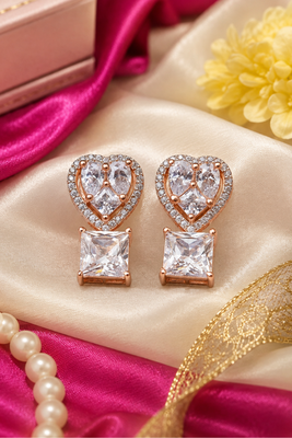 Rose gold heart halo crystal earrings 2