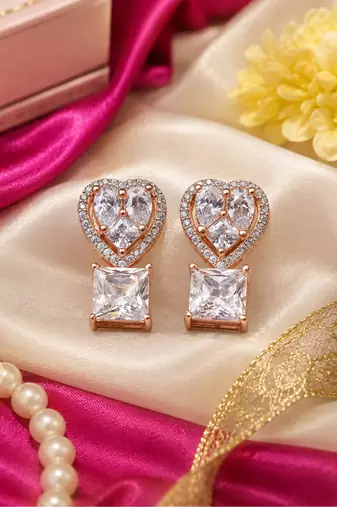 Rose gold heart halo crystal earrings