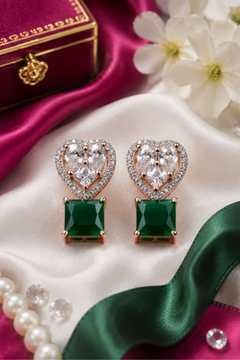 Rose gold heart halo emerald earrings 2