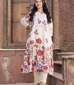 Women Floral Printed Pleated Pure Cotton Kurta with Trousers