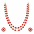 Red coral & white pearl double strand necklace and earring set