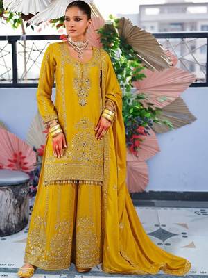 Women Ethnic Motifs Embroidered Regular Thread Work Kurta with Palazzos & With Dupatta 1