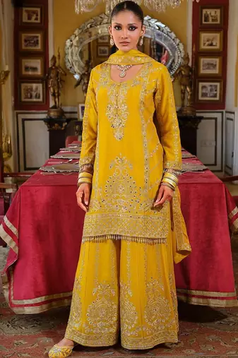 Women Ethnic Motifs Embroidered Regular Thread Work Kurta with Palazzos & With Dupatta