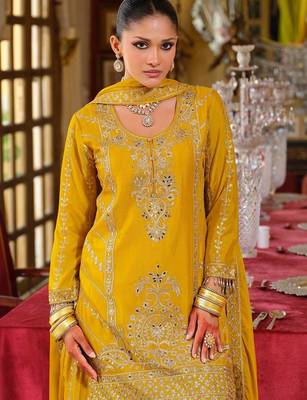 Women Ethnic Motifs Embroidered Regular Thread Work Kurta with Palazzos & With Dupatta 7
