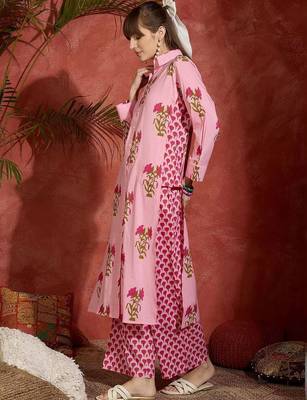 Women Floral Printed Regular Pure Cotton Kurta with Palazzos 2
