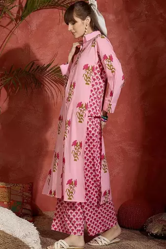 Women Floral Printed Regular Pure Cotton Kurta with Palazzos