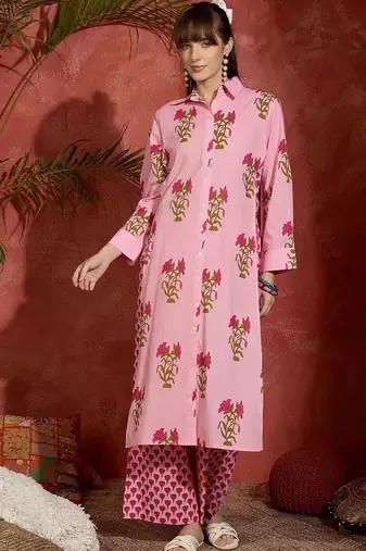 Women Floral Printed Regular Pure Cotton Kurta with Palazzos