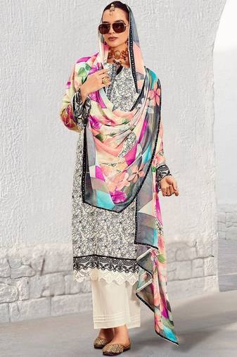 Women Floral Printed Regular Thread Work Kurta with Trousers & With Dupatta