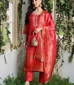 Women Ethnic Motifs Printed Regular Thread Work Kurta with Trousers & With Dupatta