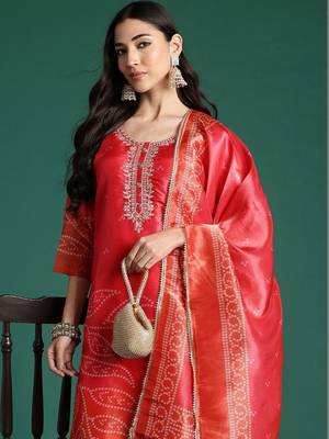Women Ethnic Motifs Printed Regular Thread Work Kurta with Trousers & With Dupatta 2
