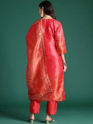 Women Ethnic Motifs Printed Regular Thread Work Kurta with Trousers & With Dupatta 4