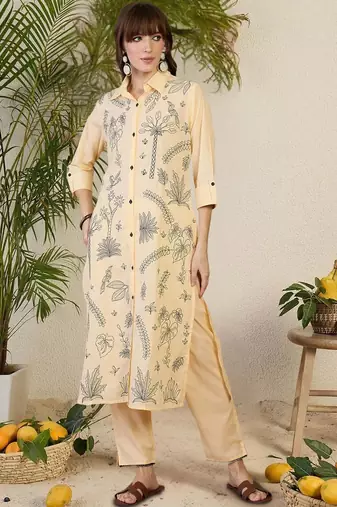 Women Floral Printed Regular Pure Cotton Kurta with Trousers