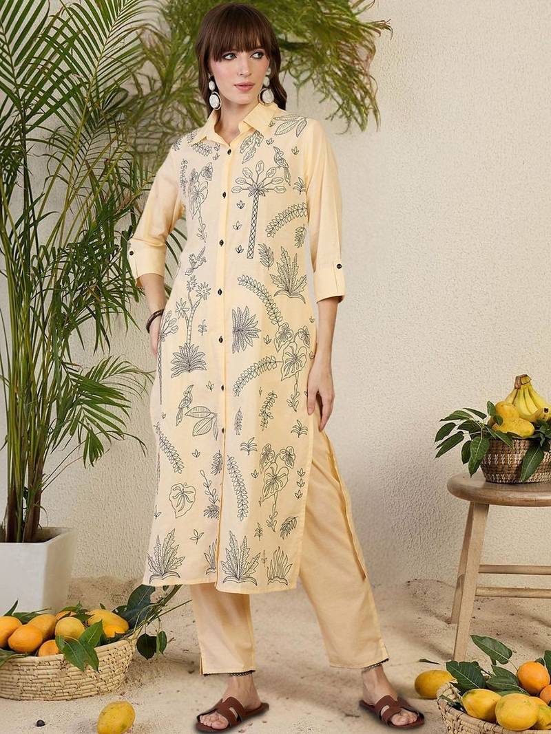 Women Floral Printed Regular Pure Cotton Kurta with Trousers
