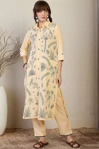Women Floral Printed Regular Pure Cotton Kurta with Trousers