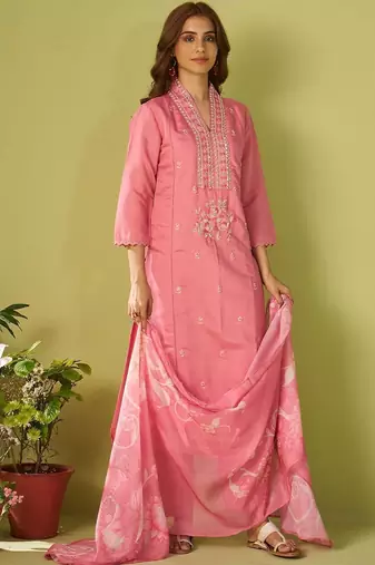 Women Floral Embroidered Regular Thread Work Kurta with Trousers & With Dupatta