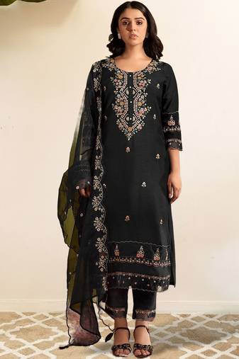 Women Floral Embroidered Regular Thread Work Kurta with Trousers & With Dupatta