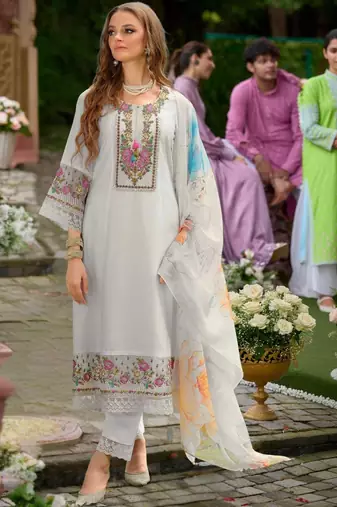 Women Floral Embroidered Regular Thread Work Liva Kurta with Trousers & With Dupatta