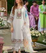 Women Floral Embroidered Regular Thread Work Liva Kurta with Trousers & With Dupatta