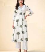 Women Ethnic Motifs Printed Regular Thread Work Pure Cotton Kurta with Trousers