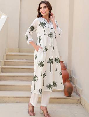 Women Ethnic Motifs Printed Regular Thread Work Pure Cotton Kurta with Trousers 3