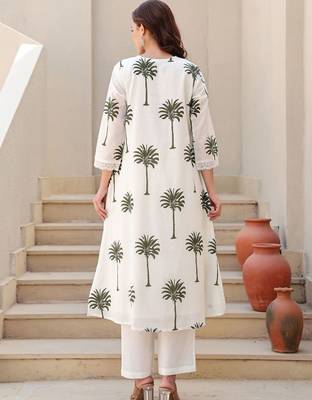 Women Ethnic Motifs Printed Regular Thread Work Pure Cotton Kurta with Trousers 6