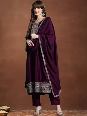 Women Ethnic Motifs Embroidered Panelled Thread Work Kurta with Trousers & With Dupatta 1
